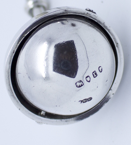 Silver Gimbaled Compass and Egg Bobbin, 1872 London Hallmarks